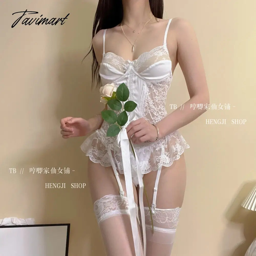 Japanese Girl Exotic Fairy Sexy Lace Mesh Ultrashort Mini Dress V-neck Nightdress Female Sexy Clothes Korean Sweet H3X
