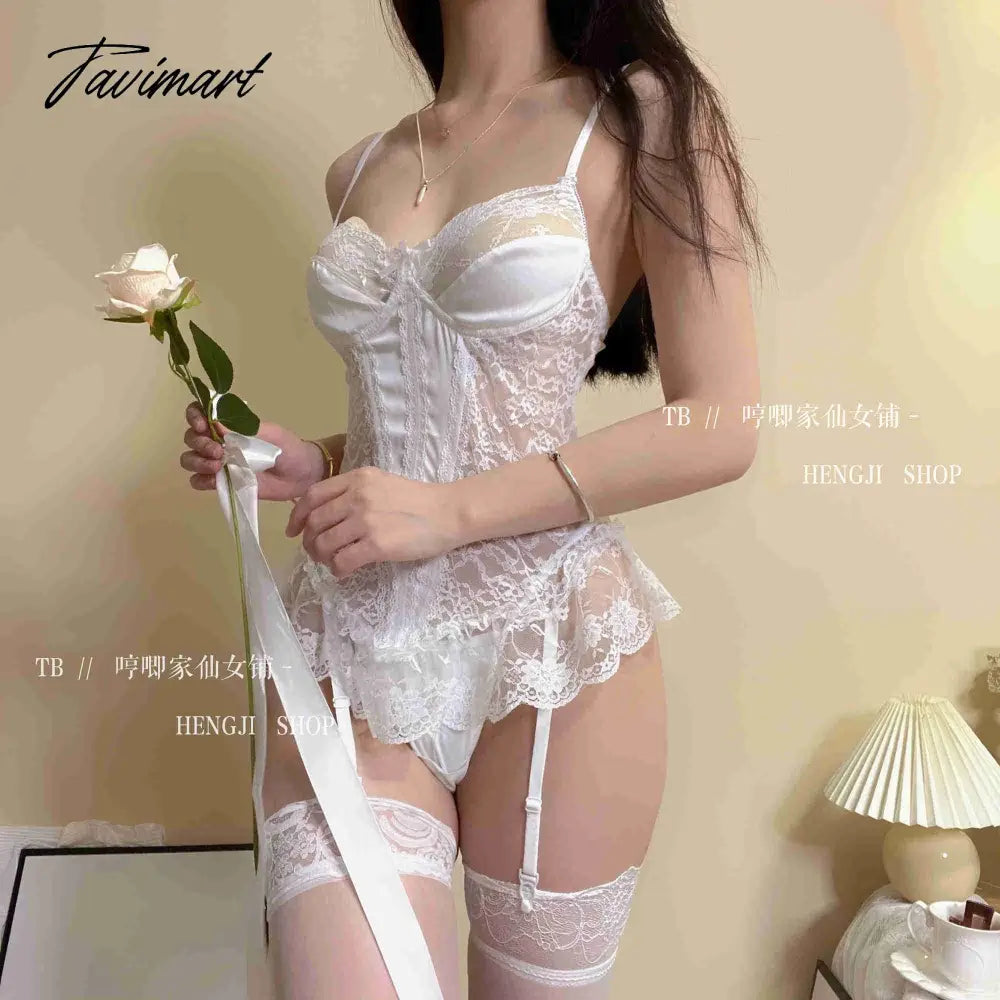 Japanese Girl Exotic Fairy Sexy Lace Mesh Ultrashort Mini Dress V-neck Nightdress Female Sexy Clothes Korean Sweet H3X