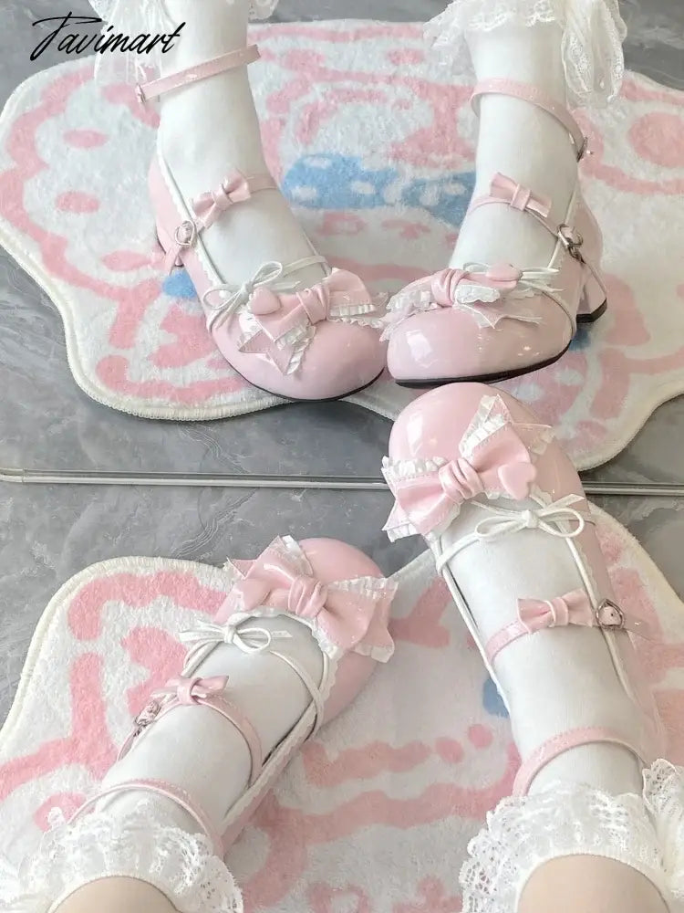 Japanese Kawaii Lolita Mary Janes Shoes Women Bow-knot Vintage Sweet Pumps Shoes Female Elegant Fashion Buckle Strap Shoes