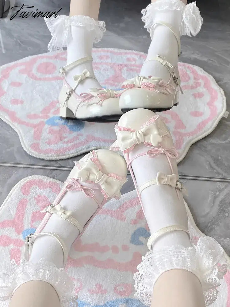 Japanese Kawaii Lolita Mary Janes Shoes Women Bow-knot Vintage Sweet Pumps Shoes Female Elegant Fashion Buckle Strap Shoes