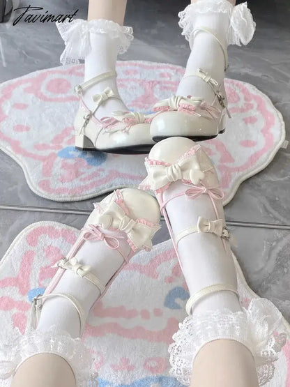 Japanese Kawaii Lolita Mary Janes Shoes Women Bow-knot Vintage Sweet Pumps Shoes Female Elegant Fashion Buckle Strap Shoes