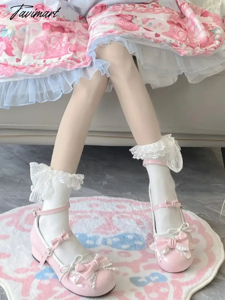 Japanese Kawaii Lolita Mary Janes Shoes Women Bow-knot Vintage Sweet Pumps Shoes Female Elegant Fashion Buckle Strap Shoes