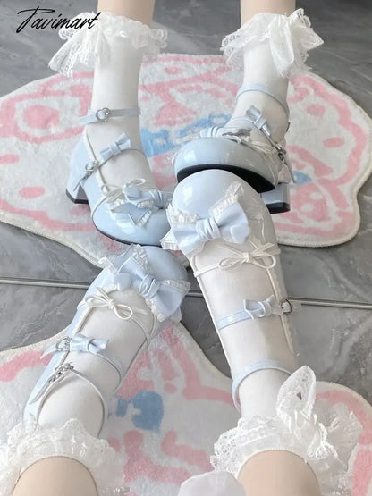 Japanese Kawaii Lolita Mary Janes Shoes Women Bow-knot Vintage Sweet Pumps Shoes Female Elegant Fashion Buckle Strap Shoes