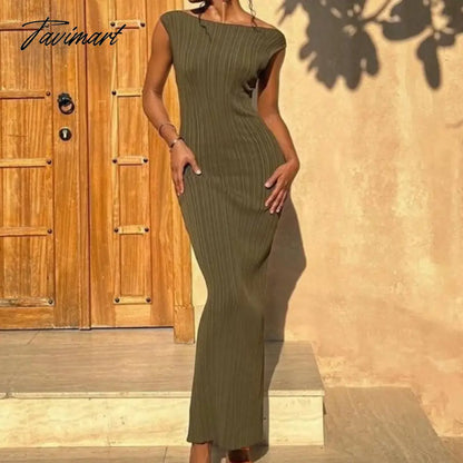 Knitted Sleeveless Dress Women Elegant Pit Stripe Long Dress Casual High Waist Slim Vest Dress Lady Fashion Solid Bodycon Dress