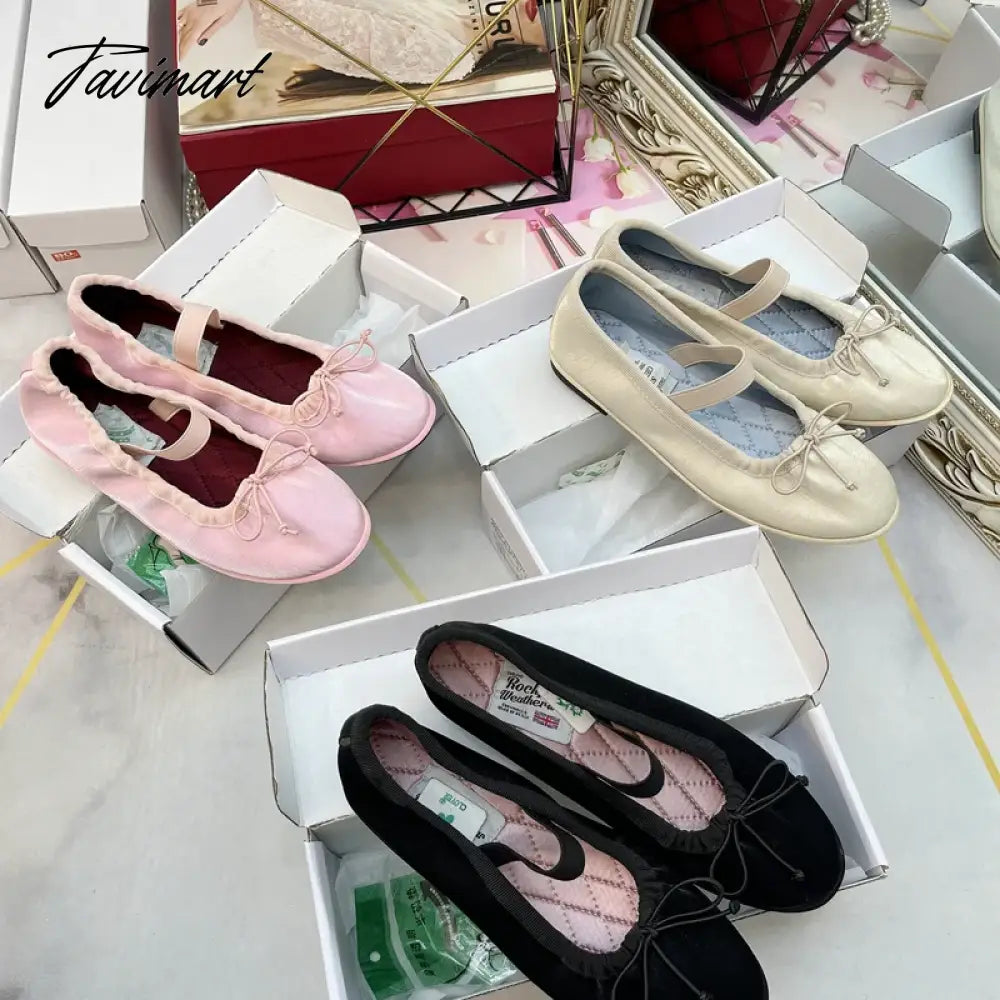 Korea Flats Spring/Autumn Flats Women Shoes Fashion Mary Jane Shoes Round Toe Women's Shoes Bow Silk Satin Ballet Flats