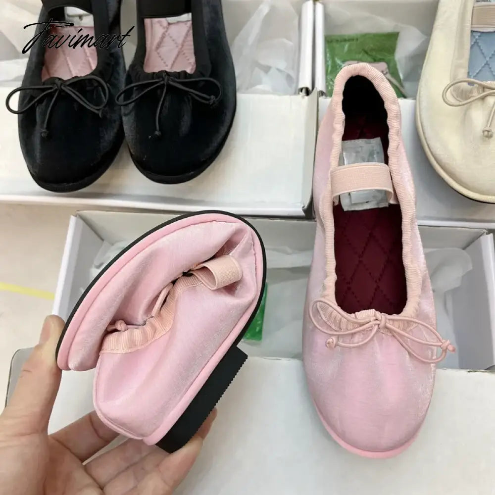Korea Flats Spring/Autumn Flats Women Shoes Fashion Mary Jane Shoes Round Toe Women's Shoes Bow Silk Satin Ballet Flats