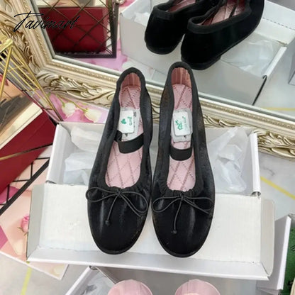 Korea Flats Spring/Autumn Flats Women Shoes Fashion Mary Jane Shoes Round Toe Women's Shoes Bow Silk Satin Ballet Flats