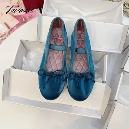 Korea Flats Spring/Autumn Flats Women Shoes Fashion Mary Jane Shoes Round Toe Women's Shoes Bow Silk Satin Ballet Flats