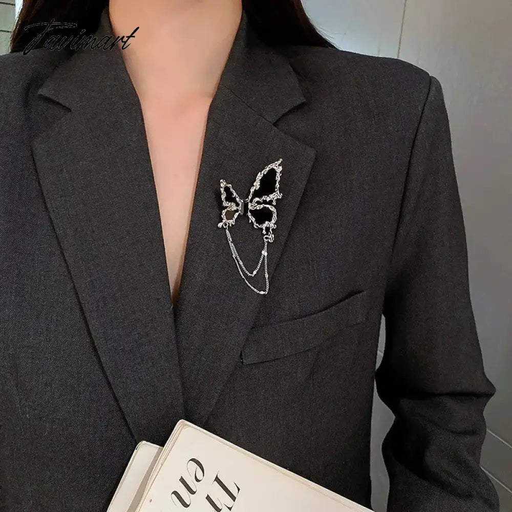 Korean Black Butterlfy Chain Tassel Brooches For Women Costume Accessories Pin Brooch Party Jewelry