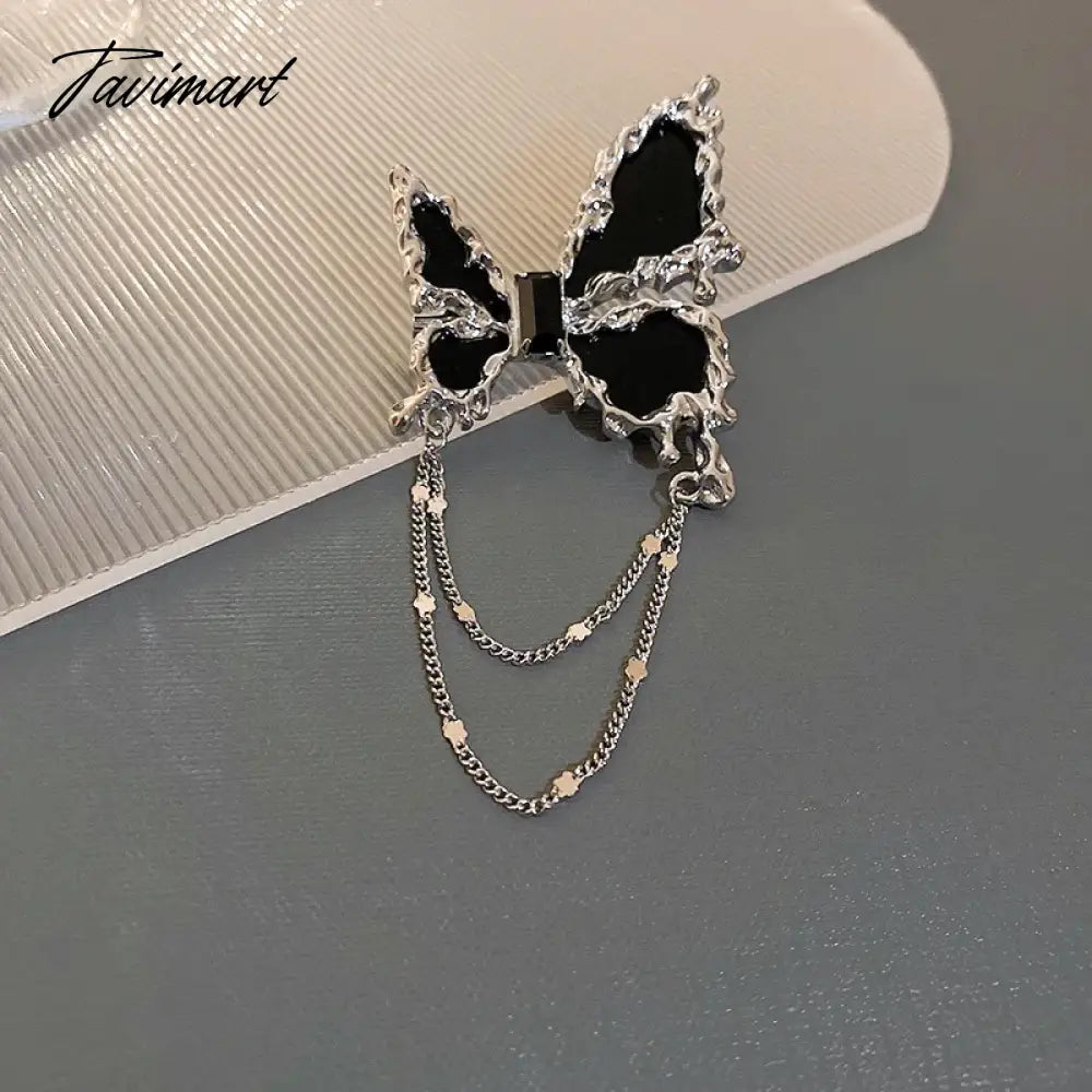 Korean Black Butterlfy Chain Tassel Brooches For Women Costume Accessories Pin Brooch Party Jewelry