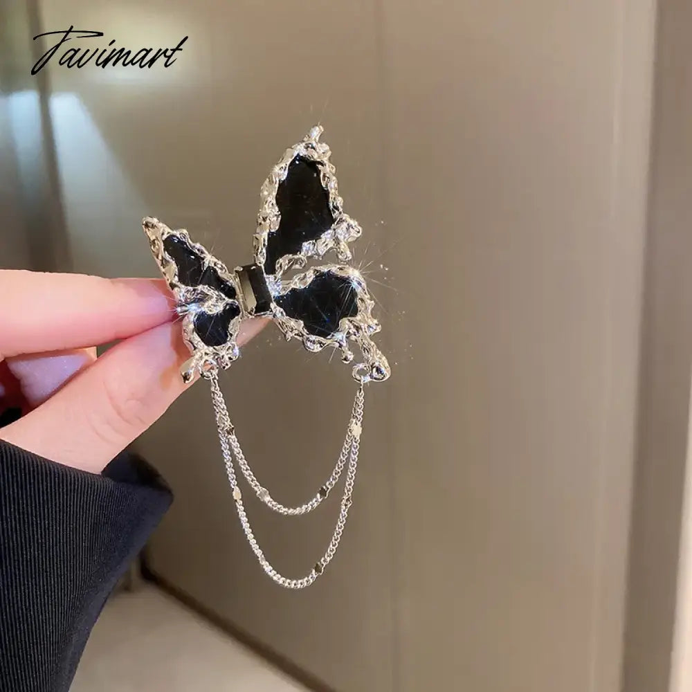 Korean Black Butterlfy Chain Tassel Brooches For Women Costume Accessories Pin Brooch Party Jewelry