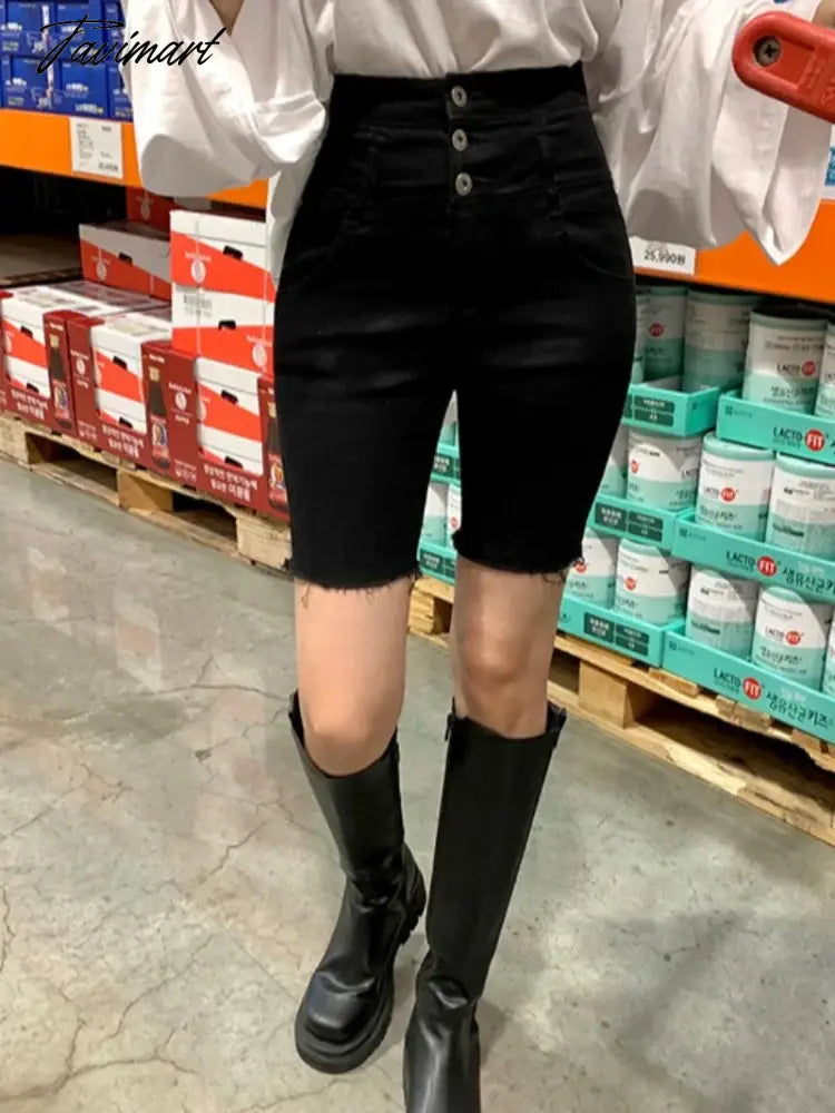 Korean Black Jeans Pants Women Vintage High Waist Slim Denim Shorts Fashion Woman Streetwear Y2k Pencil Pants