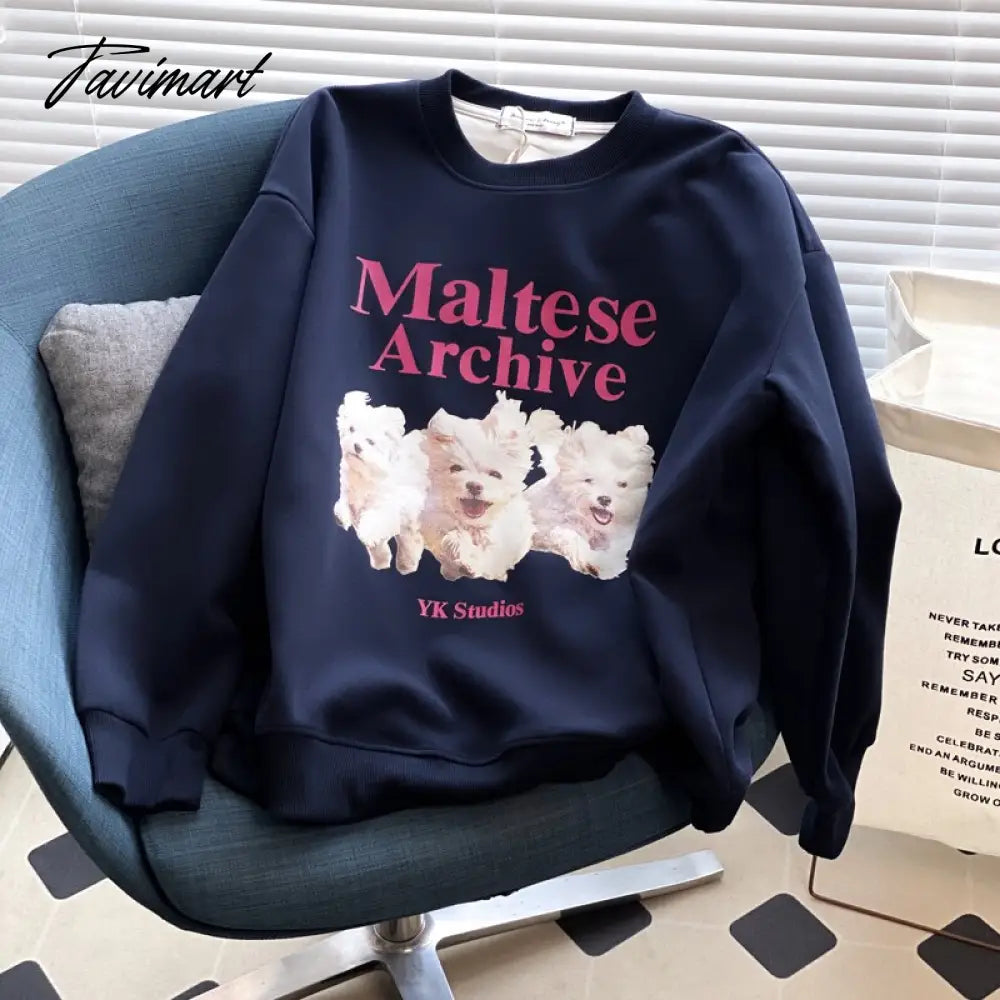 Korean Designer Cute Streetwear Fashion Vintage Y2K Sweatshirt Winter Fleece Long Sleeve Pullover Crewneck Sweatshirt Women
