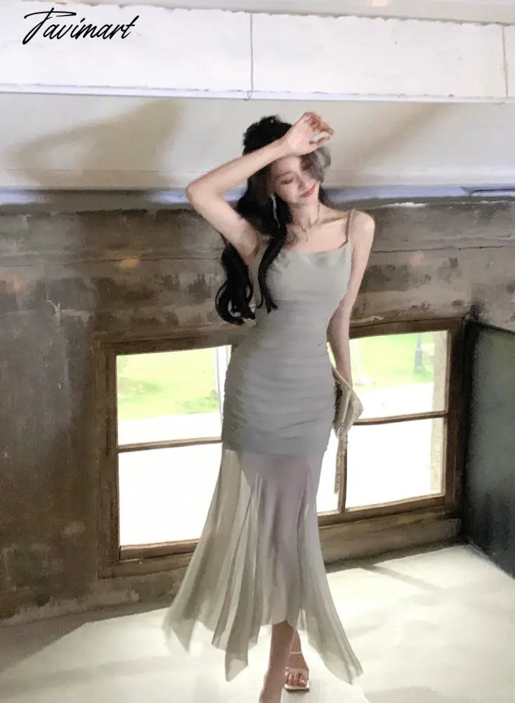 Korean Elegant Straps Dress Women Summer New Fashion Evening Party Ladies Vestidos Vintage Sexy Slim Female Midi Dresses
