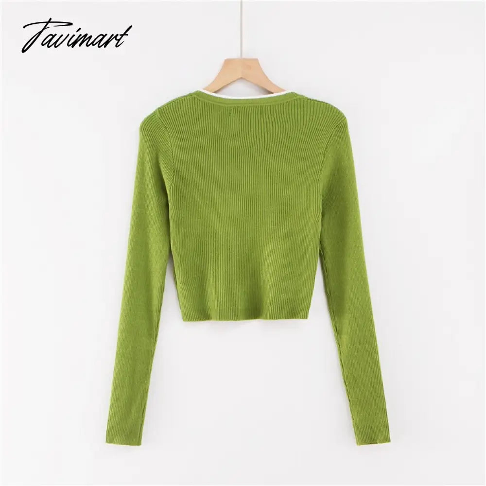 Korean fashion cropped sweater vintage clothes v neck sweater long sleeve crop top knitted vintage sweaters for women fashion