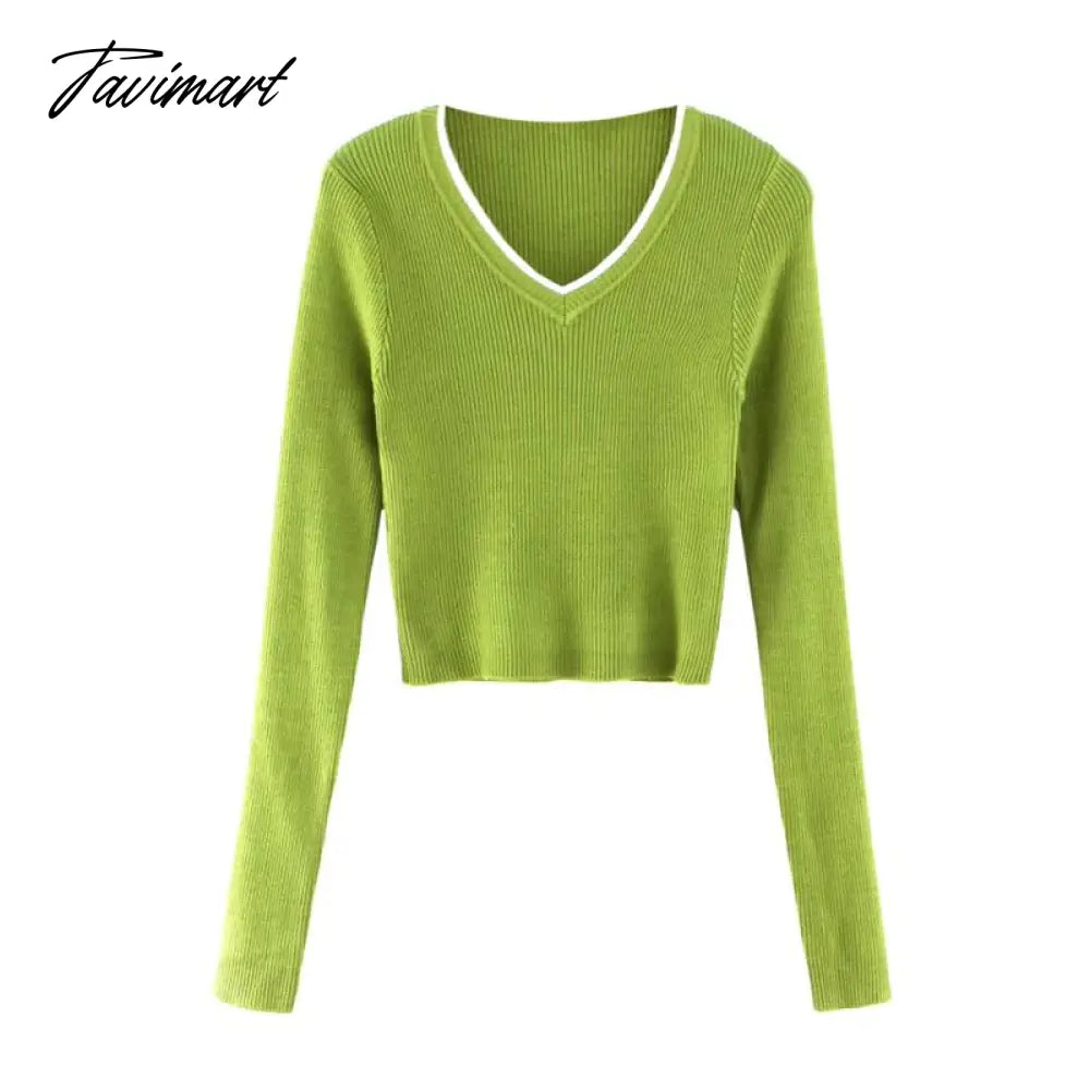 Korean fashion cropped sweater vintage clothes v neck sweater long sleeve crop top knitted vintage sweaters for women fashion