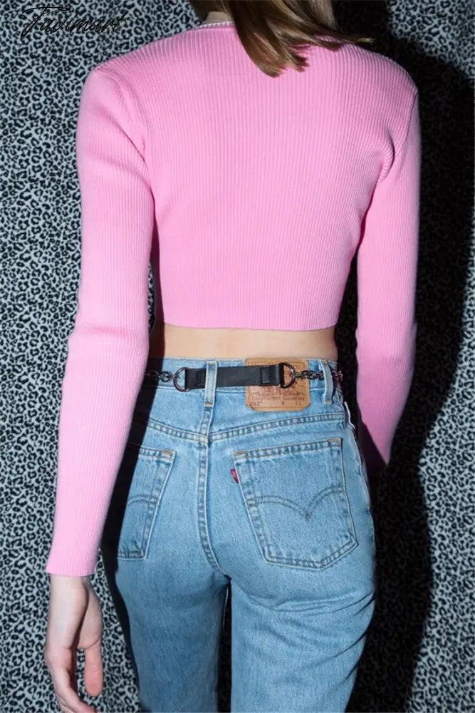 Korean fashion cropped sweater vintage clothes v neck sweater long sleeve crop top knitted vintage sweaters for women fashion