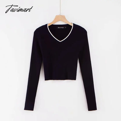 Korean fashion cropped sweater vintage clothes v neck sweater long sleeve crop top knitted vintage sweaters for women fashion