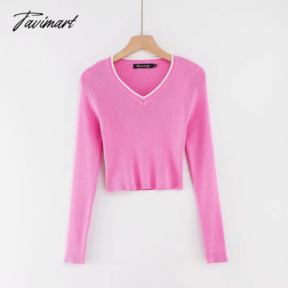 Korean fashion cropped sweater vintage clothes v neck sweater long sleeve crop top knitted vintage sweaters for women fashion