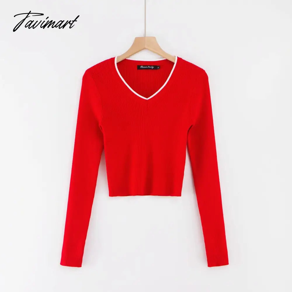 Korean fashion cropped sweater vintage clothes v neck sweater long sleeve crop top knitted vintage sweaters for women fashion