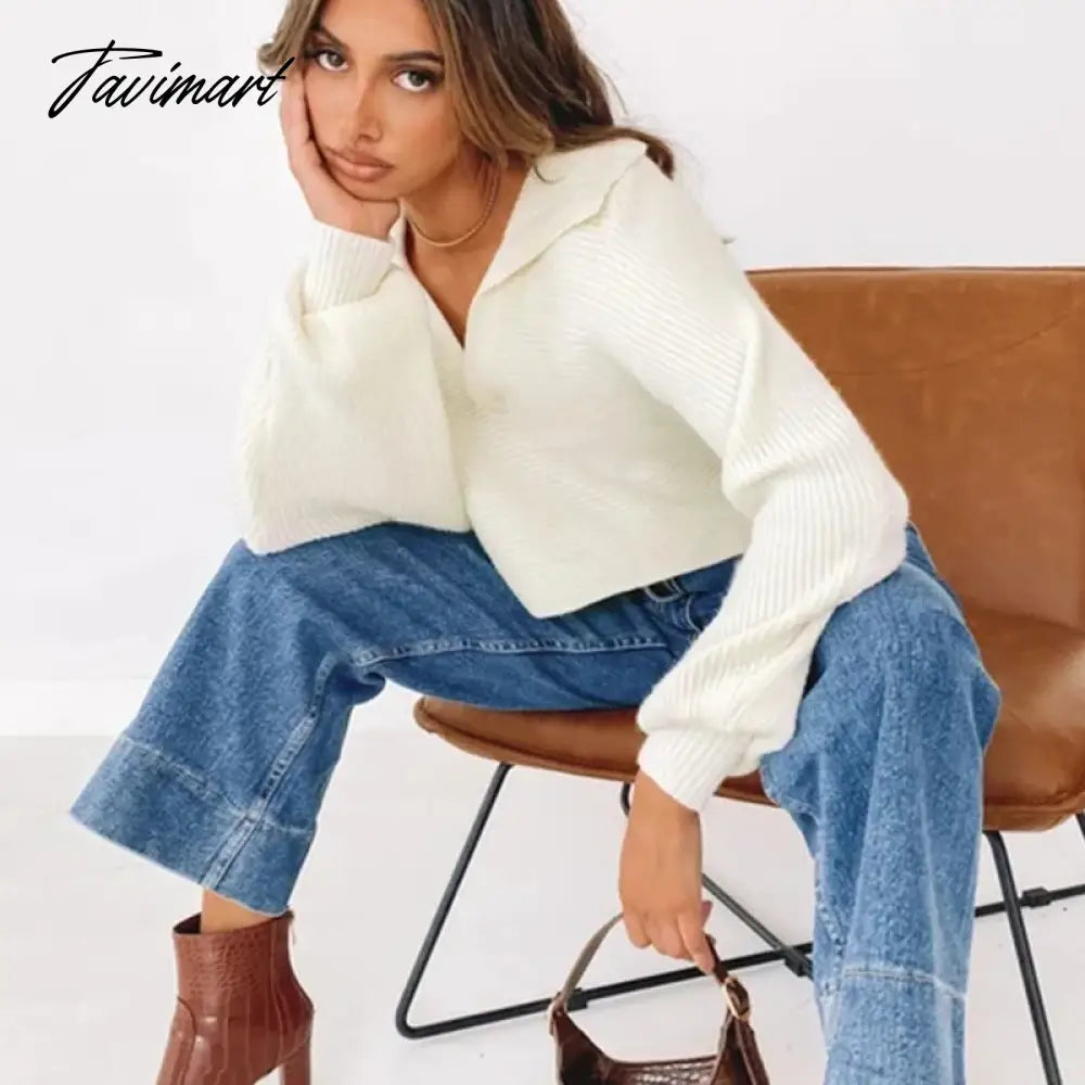 Korean Fashion V Neck White Oversize Knitted Sweater Oversize Pullovers Casual Long Sleeve Top Winter Clothes Women