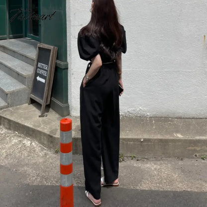 Korean Retro Lace-up Pleated Loose Casual Pants Women Summer New High Waist Solid Color All-match Wide Leg Pants