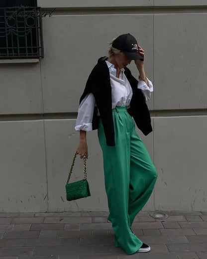 Korean Style Pants Women Fashion Loose Wide Leg Straight Trousers Streetwear Office Lady Pants for Women Bottoms Clothes
