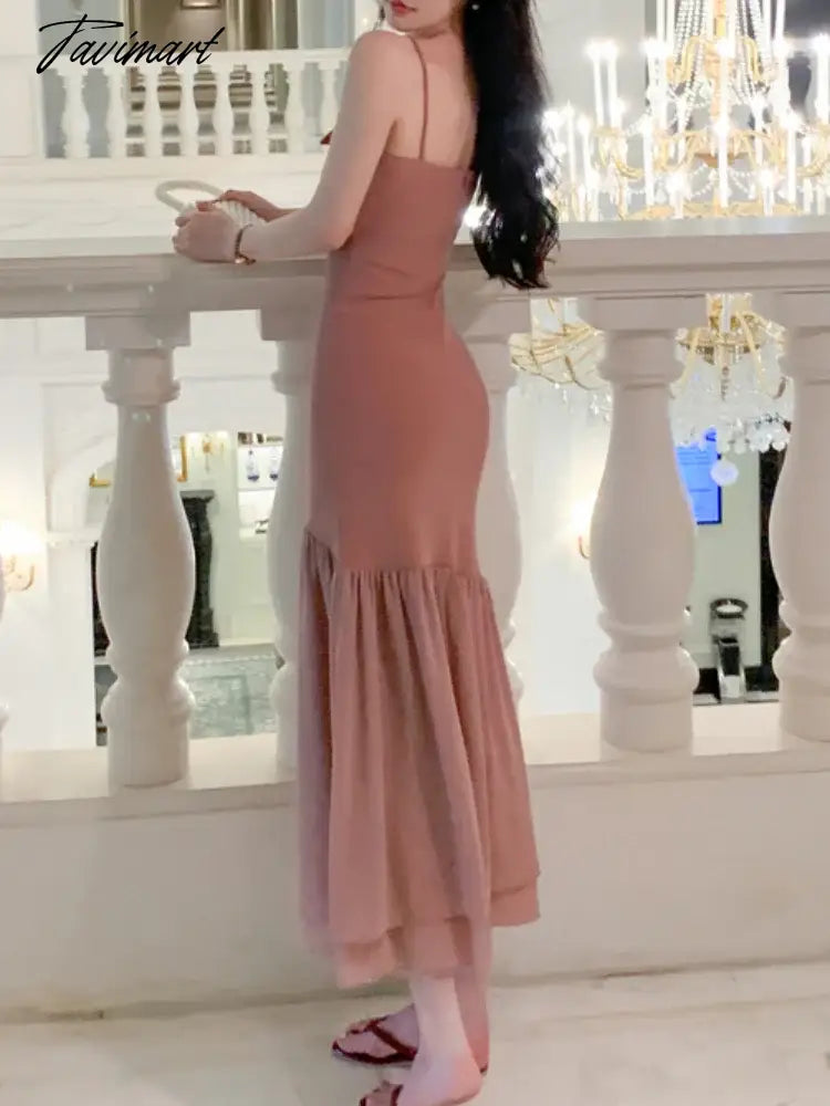 Korean Style Retro Bow Dress Women Summer Slim Fishtail Dress French Elegant Bodycon Slight Strech Long Robe Vestidos