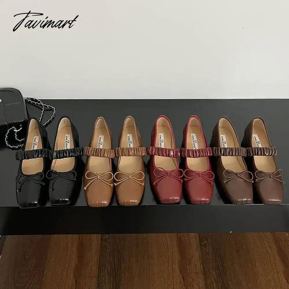 Korean Style Retro Mary Jane Shoes Square Toe Women's Shoes Bowknot PU Ballet Flats Spring/Autumn Flats Women Shoes