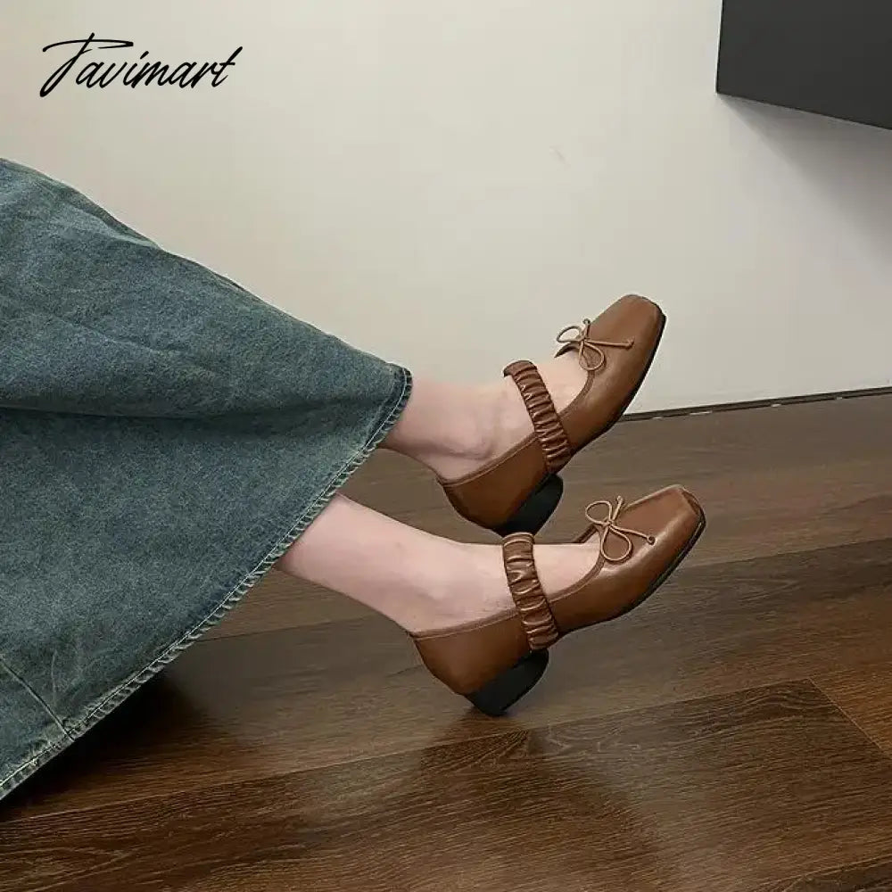 Korean Style Retro Mary Jane Shoes Square Toe Women's Shoes Bowknot PU Ballet Flats Spring/Autumn Flats Women Shoes