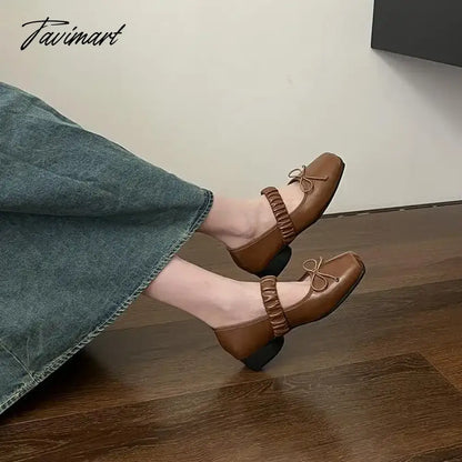 Korean Style Retro Mary Jane Shoes Square Toe Women's Shoes Bowknot PU Ballet Flats Spring/Autumn Flats Women Shoes