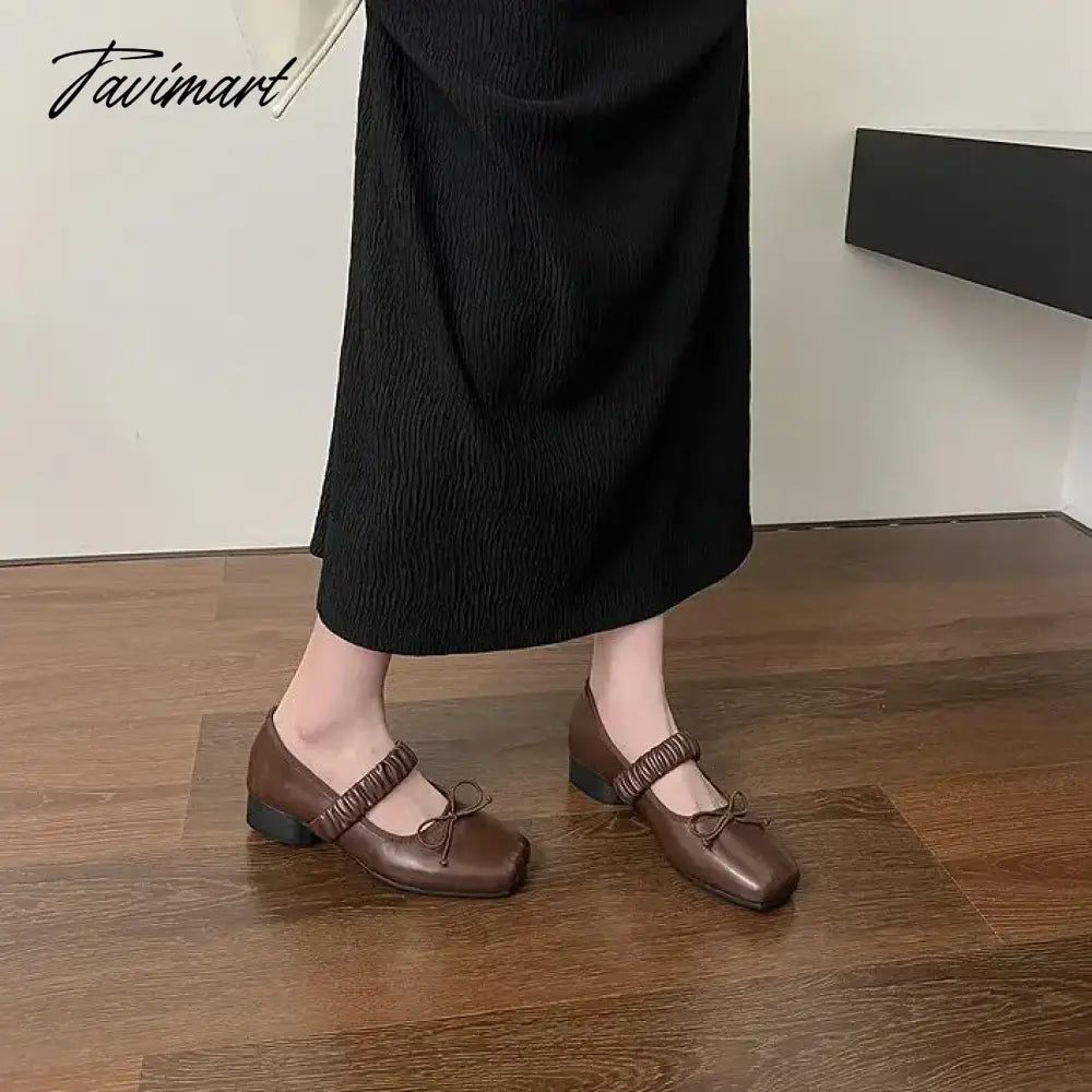 Korean Style Retro Mary Jane Shoes Square Toe Women's Shoes Bowknot PU Ballet Flats Spring/Autumn Flats Women Shoes