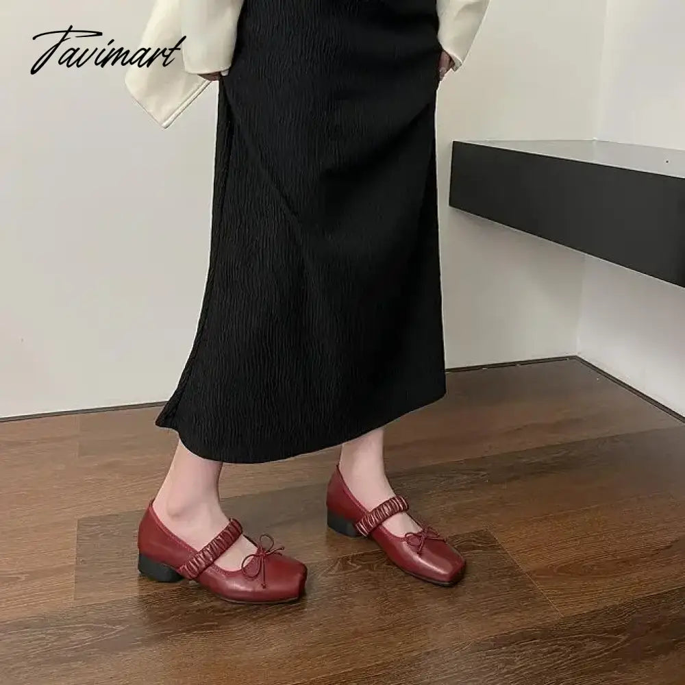 Korean Style Retro Mary Jane Shoes Square Toe Women's Shoes Bowknot PU Ballet Flats Spring/Autumn Flats Women Shoes