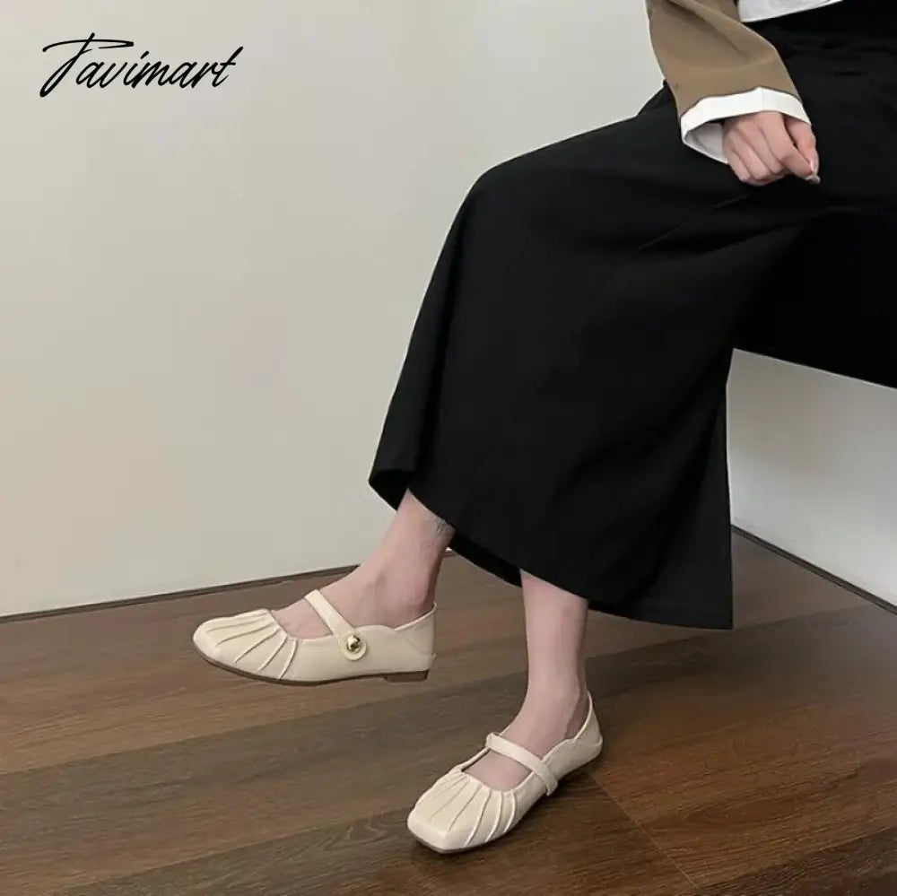 Korean Style Women Flat Women's Square Toe wrinkle Retro Single Shoes Mary Jane Shoes Ballerina Flats Mujer