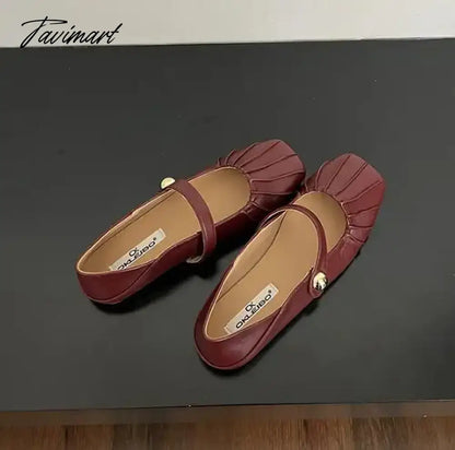 Korean Style Women Flat Women's Square Toe wrinkle Retro Single Shoes Mary Jane Shoes Ballerina Flats Mujer