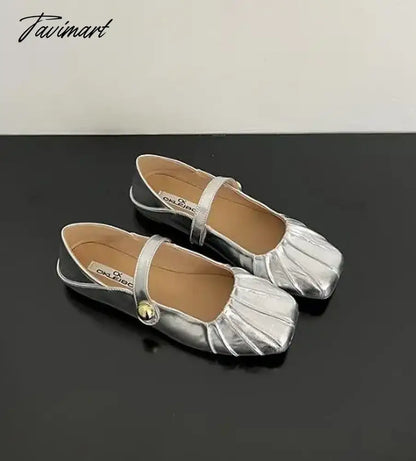 Korean Style Women Flat Women's Square Toe wrinkle Retro Single Shoes Mary Jane Shoes Ballerina Flats Mujer
