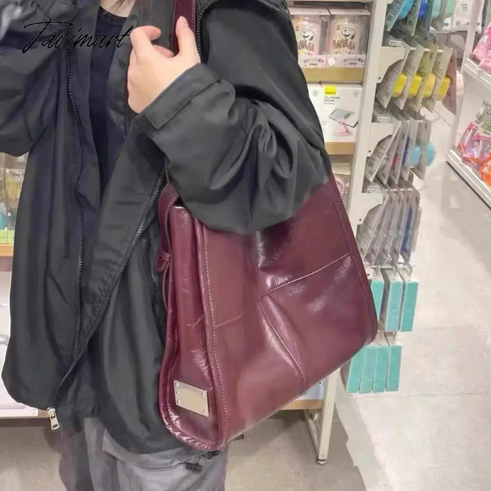 Korean Vintage Tote Bag For Women Luxury Designer Handbag Purses 2024 New In PU Oil Wax Leather Sequined Large Capacity Shoulder