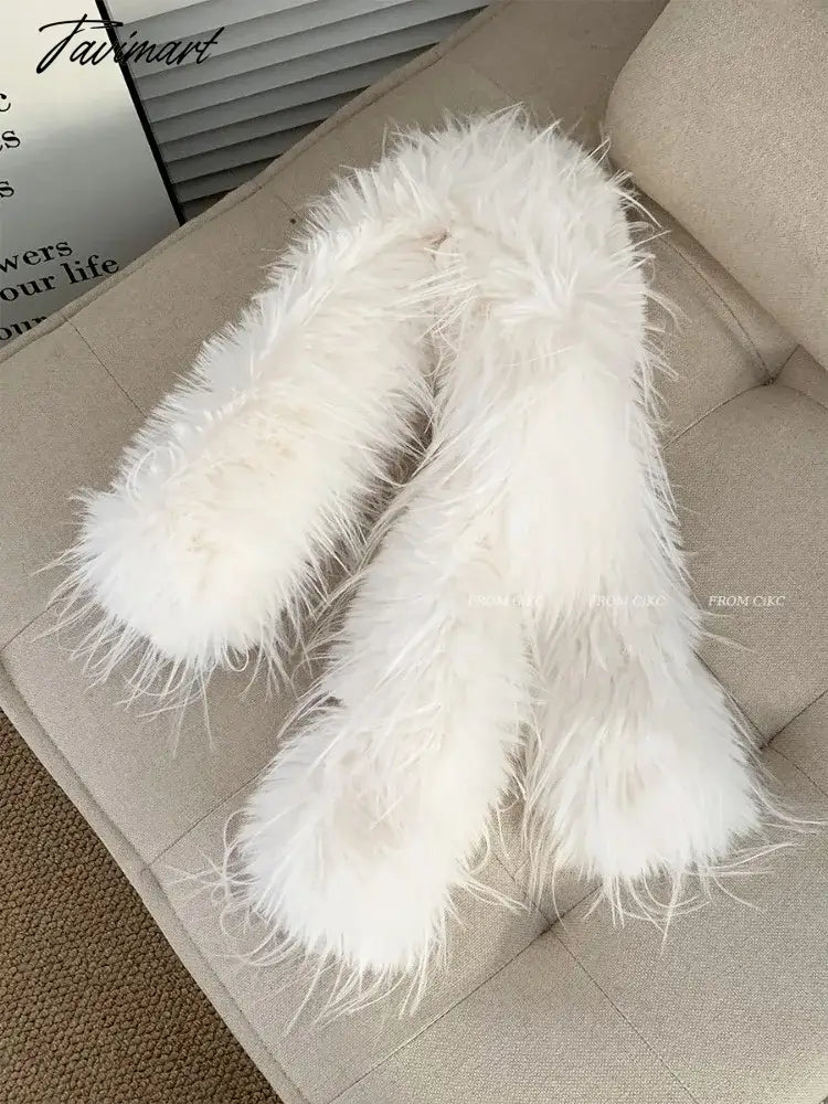 Korean Winter Fluffy Scarf Women's Niche Tassel Versatile Neck Warm Personality Long Comfortable Scarf Luxury Classic Soft Shawl