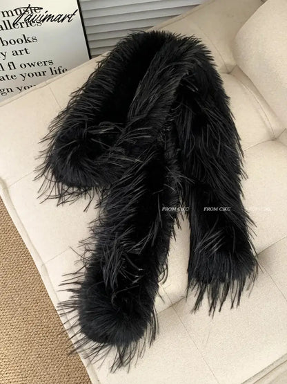 Korean Winter Fluffy Scarf Women's Niche Tassel Versatile Neck Warm Personality Long Comfortable Scarf Luxury Classic Soft Shawl