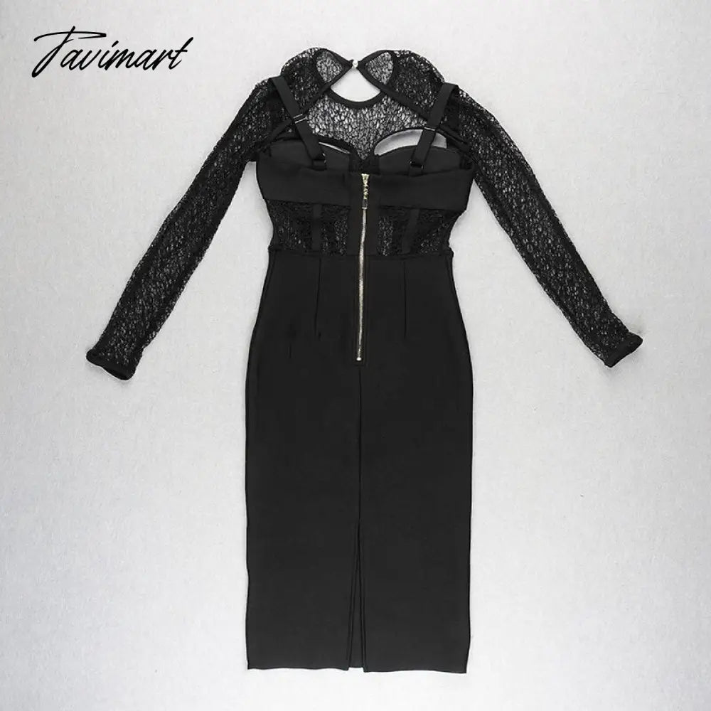 Lace Bandage Dress Long Sleeve O Neck Women Dress Ladies Clothing New Party Club Elegant Celebrity Vestidos