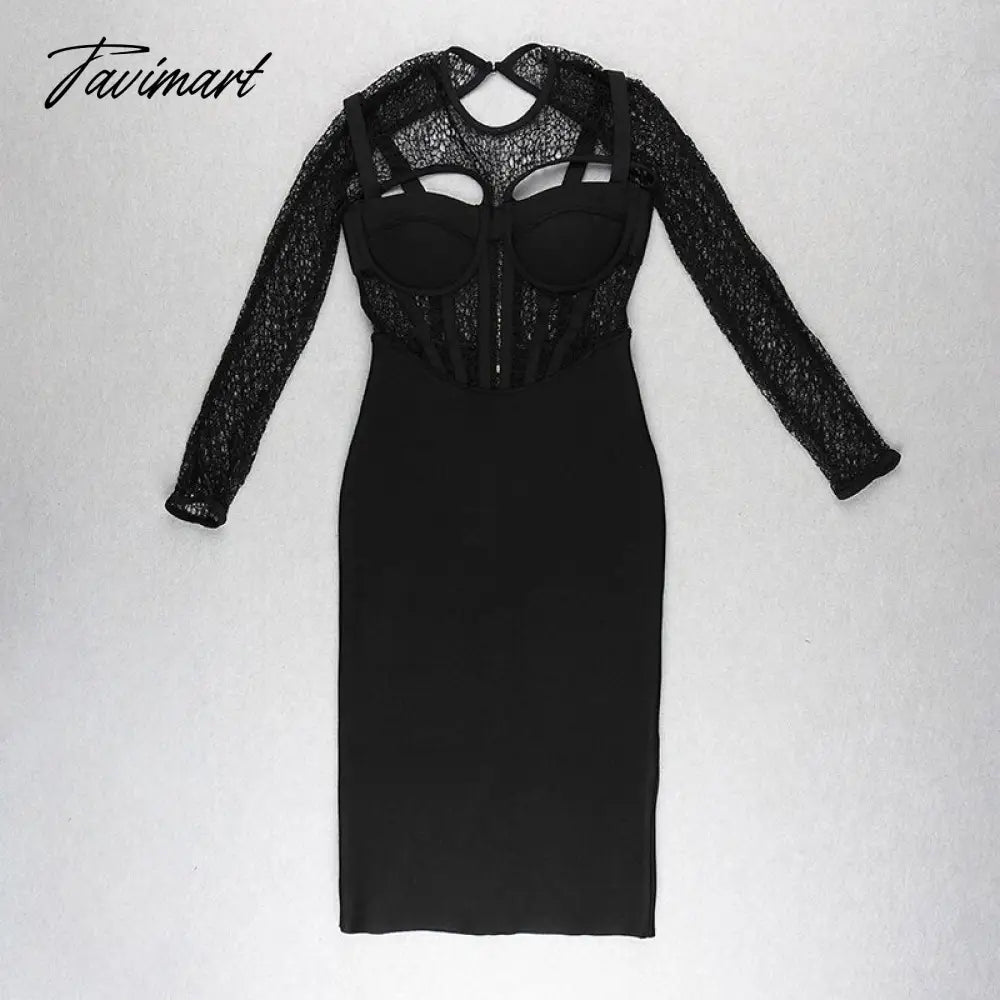 Lace Bandage Dress Long Sleeve O Neck Women Dress Ladies Clothing New Party Club Elegant Celebrity Vestidos