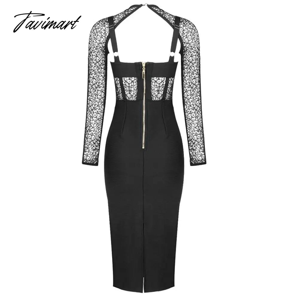 Lace Bandage Dress Long Sleeve O Neck Women Dress Ladies Clothing New Party Club Elegant Celebrity Vestidos