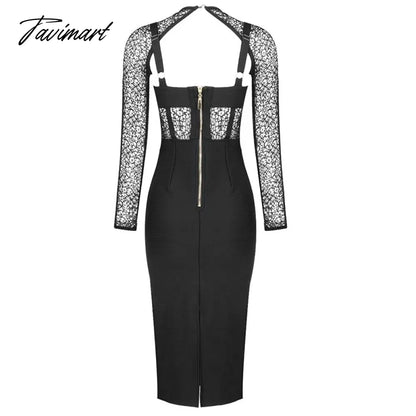 Lace Bandage Dress Long Sleeve O Neck Women Dress Ladies Clothing New Party Club Elegant Celebrity Vestidos