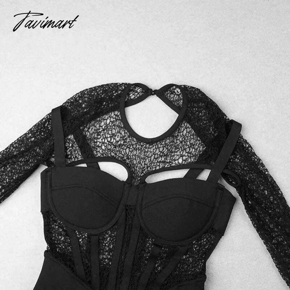 Lace Bandage Dress Long Sleeve O Neck Women Dress Ladies Clothing New Party Club Elegant Celebrity Vestidos