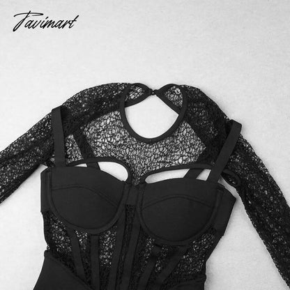 Lace Bandage Dress Long Sleeve O Neck Women Dress Ladies Clothing New Party Club Elegant Celebrity Vestidos