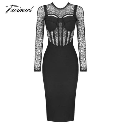 Lace Bandage Dress Long Sleeve O Neck Women Dress Ladies Clothing New Party Club Elegant Celebrity Vestidos
