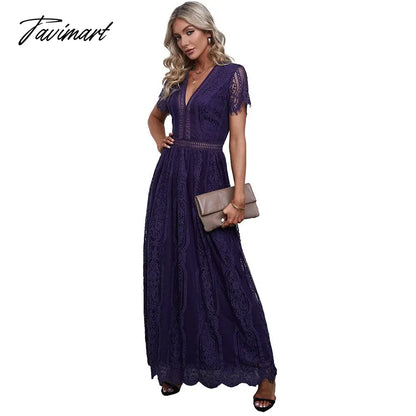 Lace Floral Maxi Dress Women V Neck Elegant Party Dress Summer Short Sleeve White Fashion Long Dress Female Hollow Out Dress
