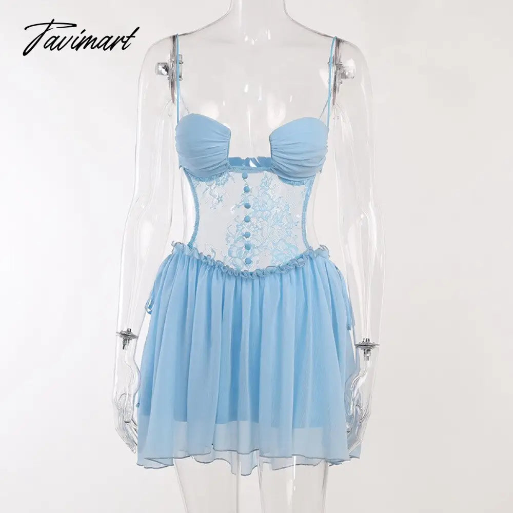 Lace Mesh Chest Cup Sling Dress For Women Summer Backless Chiffon Sexy Mini Dress Ladies Beach Party Boho Dresses