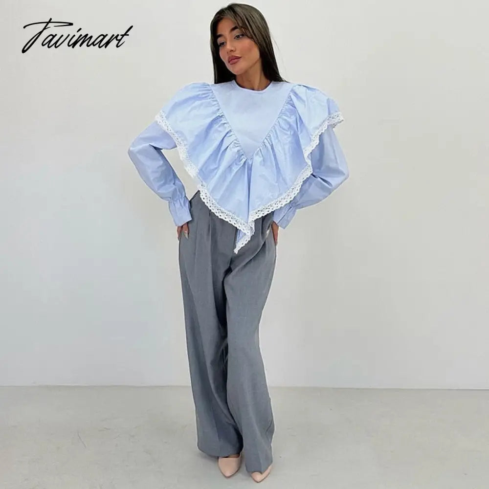 Lace Patchwork Chiffon Shirts For Women High Street Sexy Long Sleeve Hollow Out Blouse Casual Female Cute Y2k Top Shirts