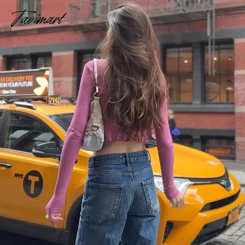 Lace Splice Slim Crop Tops Women Ruffles Low Bust Sexy Bodycon Shirts Hot Girls Autumn Street Sexy Short Clothes Femme
